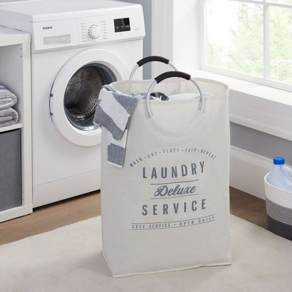Better Homes and Gardens Laundry Canvas Tote Natural Gray Aluminum Handles NEW - Picture 4 of 6